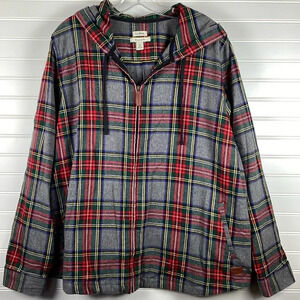 LL Bean flannel zip up hoodie Jacket Size 2X Gray, Blue, Red, Green and Yellow